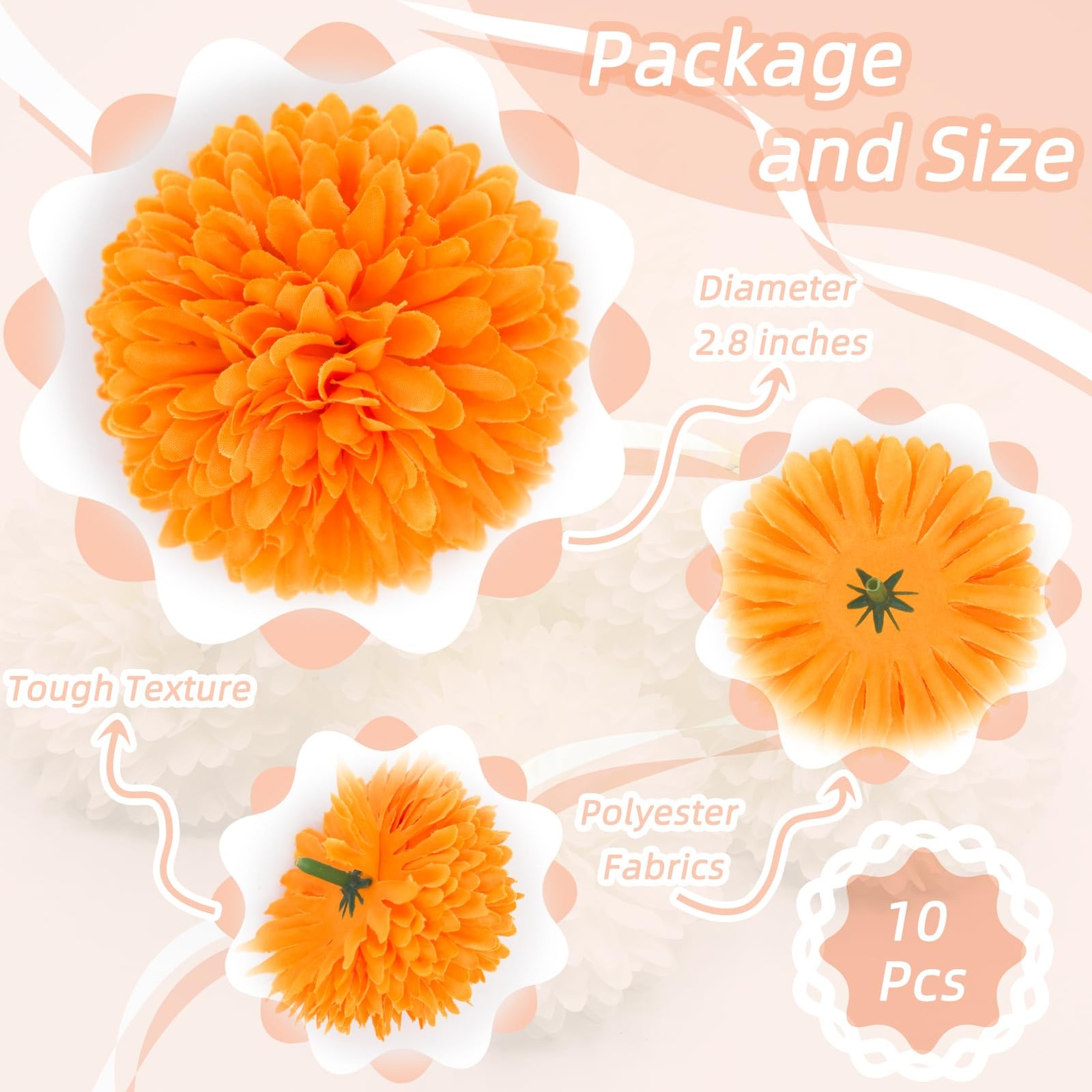 10Pcs Orange Fake Flowers Pompom Mums Stemless Chrysanthemums Balls,2.8 Inch …