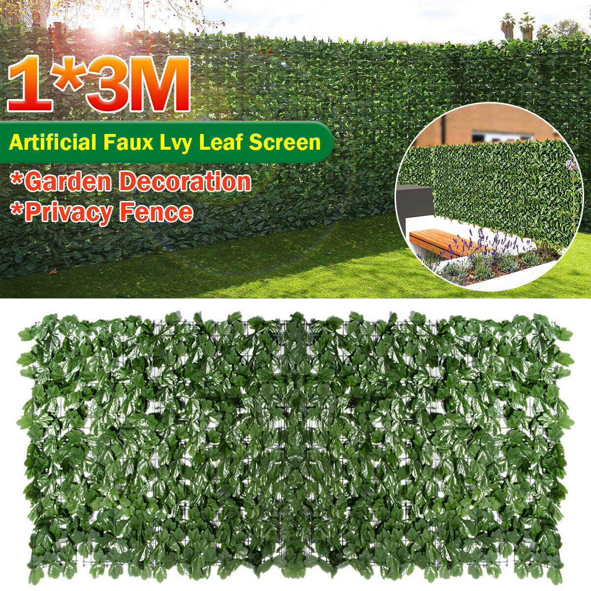 Artificial Hedge Ivy Leaf Wall Cover Outdoor Garden Fence Roll Privacy Screen