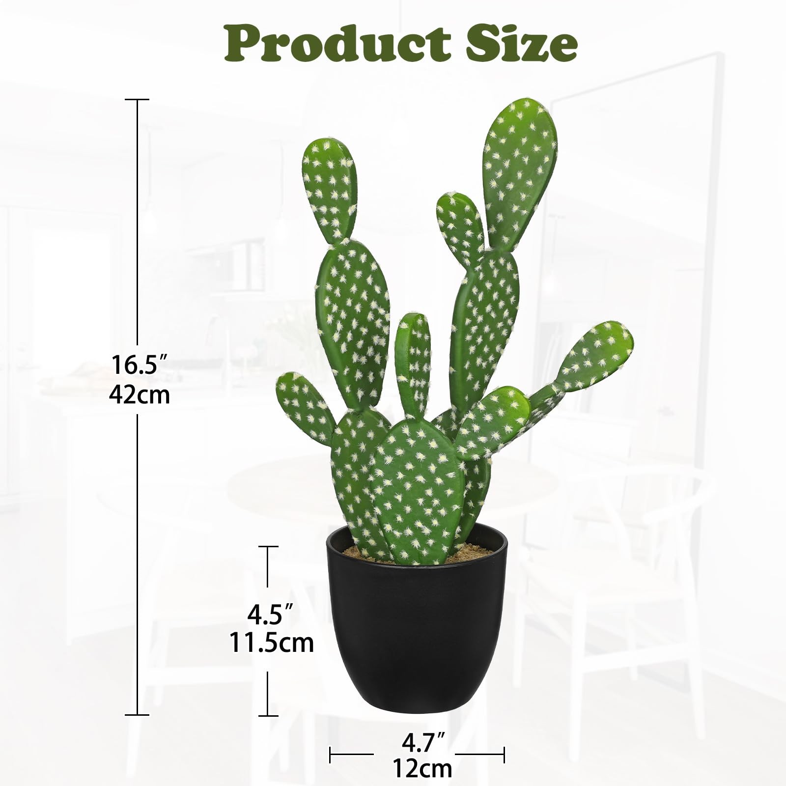 16.5″ Small Fake Cactus Plant Potted ‘Prickly Pear Cactus’ Faux Cacti for Hom…