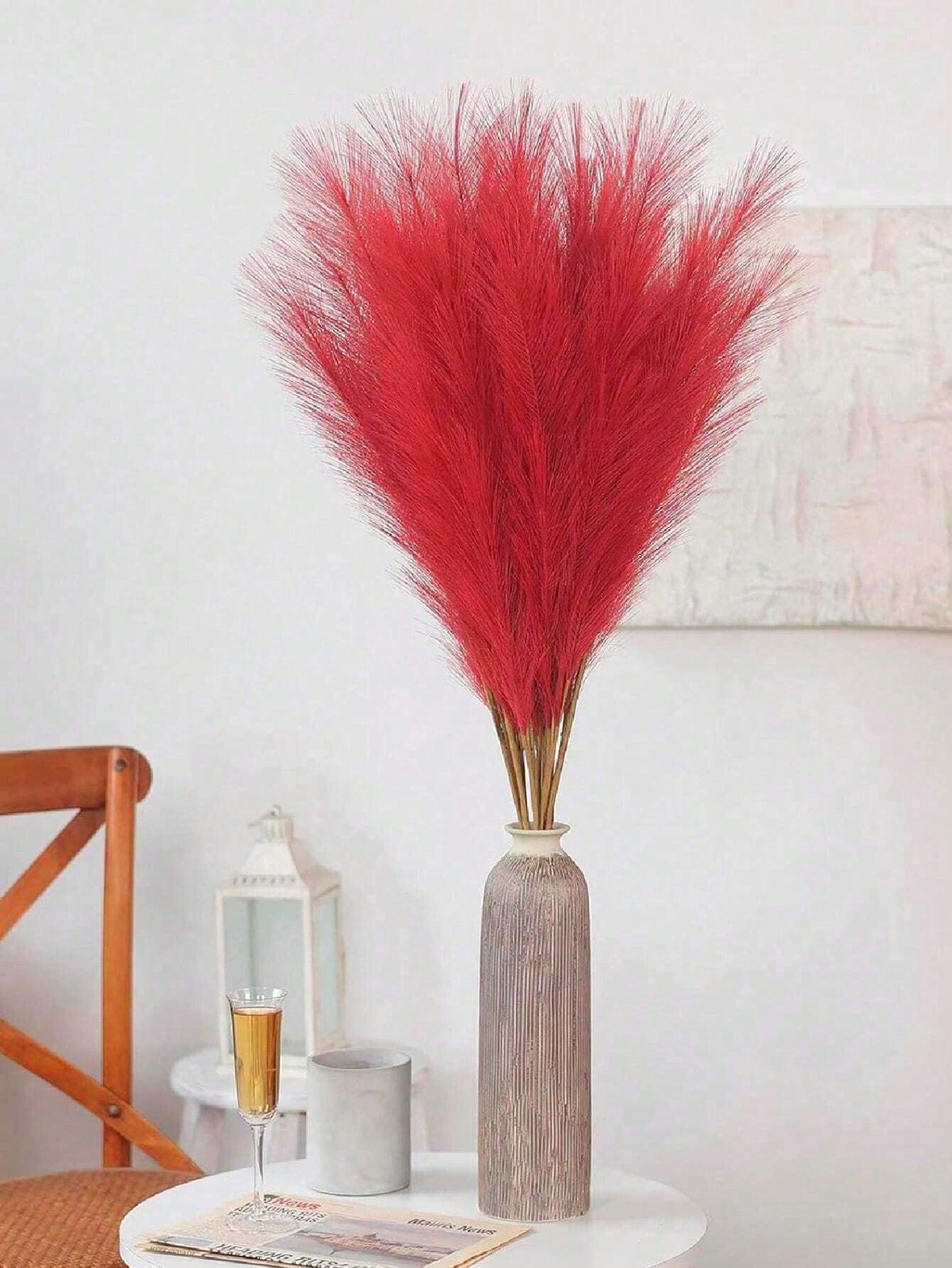Red Artificial Reeds 55cm Tall Faux Pampas Grass for Wedding & Party Decor
