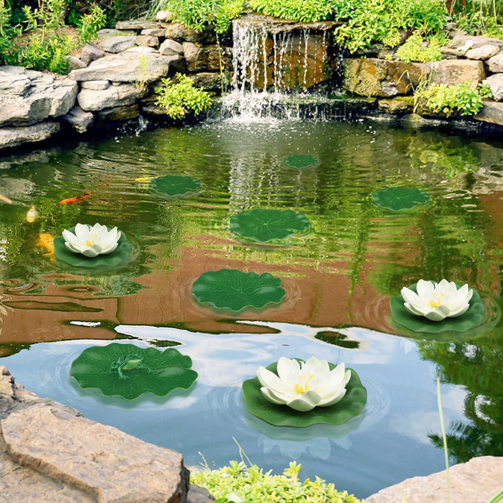 12pcs Floating Foam Lotus Flowers With Lily Pads Artificial Pond Plants Ornament