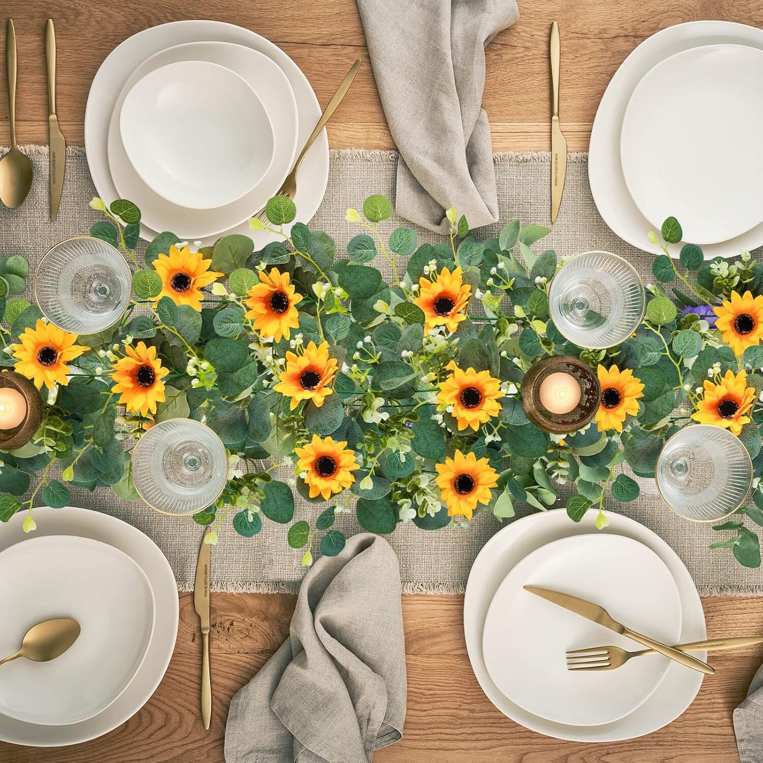 2 Pack of Lifelike 6ft Silk Sunflower Hanging Vines for -Round Decor