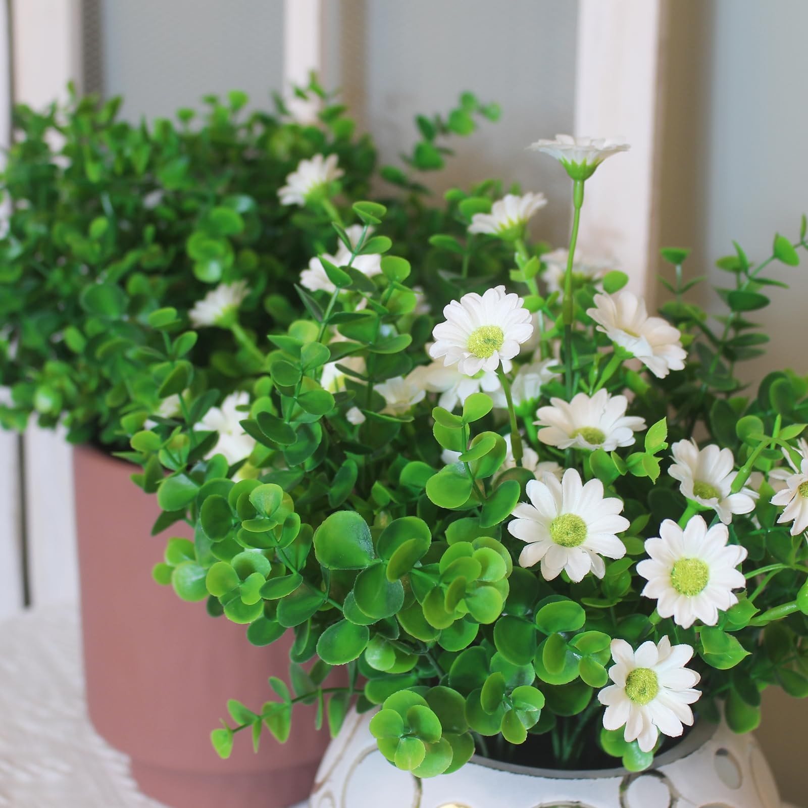 ARTIFICIAL BOXWOOD PLANTS OUTDOOR 8 BUNDLES FAUX EUC FLOWERS GREEN BUSHES PLASTI