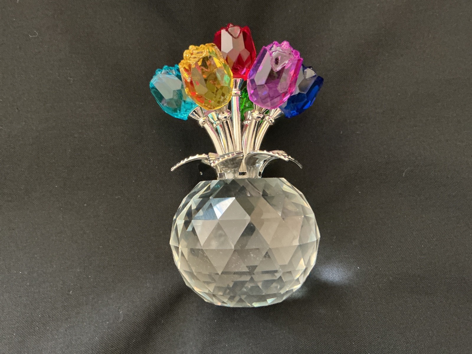 Crystal Colorful Rose Bud Glass Flowers With Rosr Bowl Vase Paperweight