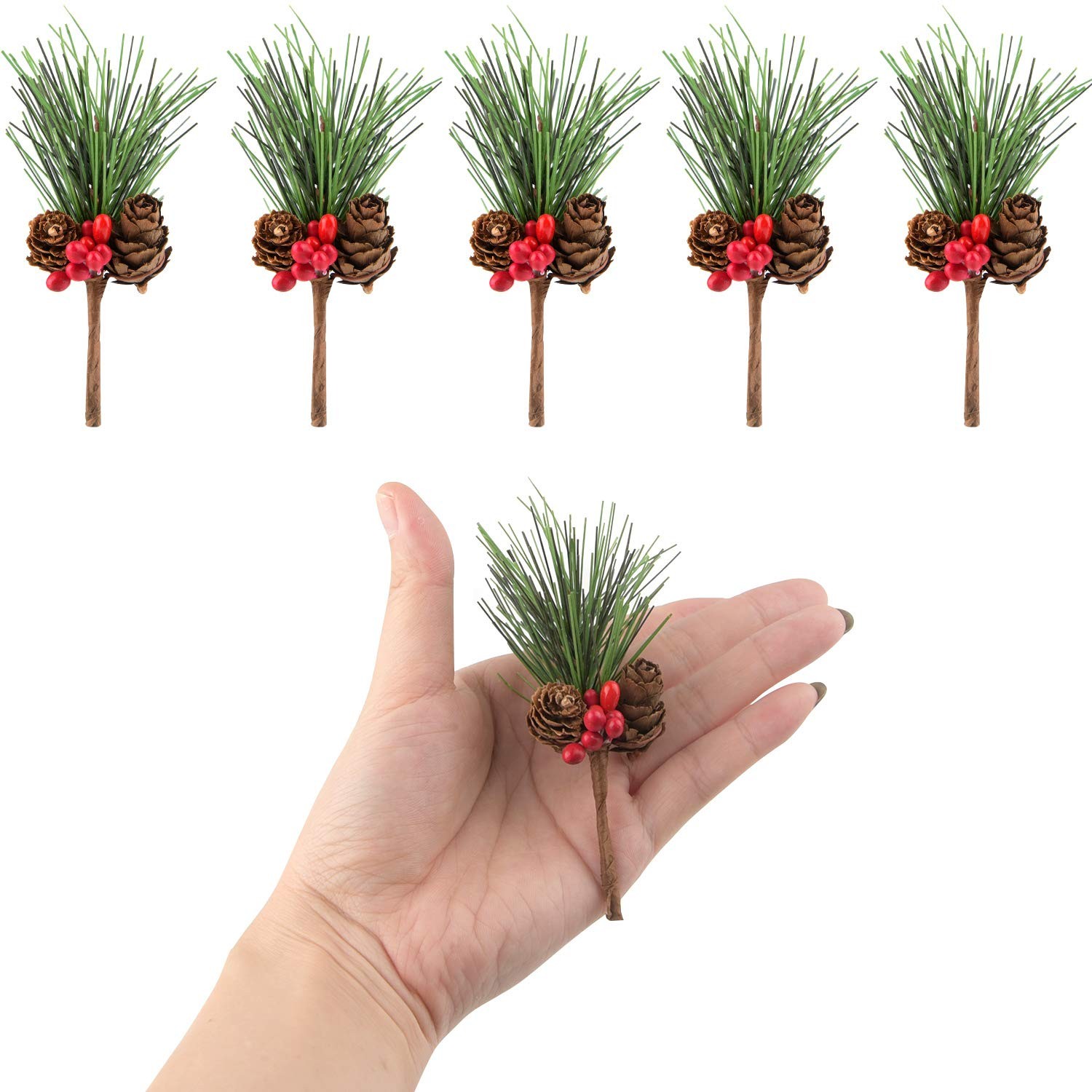 12 PCS Artificial Pine Cone Picks Decor Holly Berry Stems Picks for Christmas…