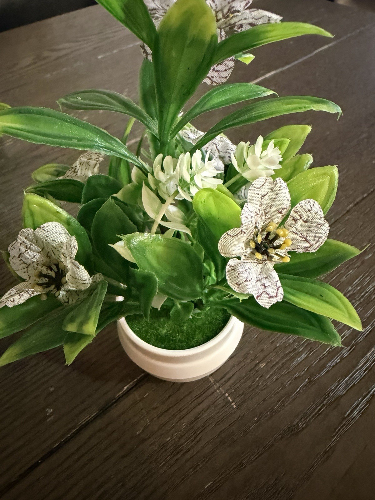 Artificial White Striped Flower Plant in White Pot – Home Décor (SKU 001)