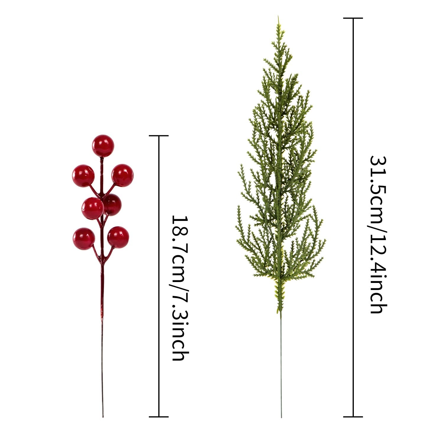30Pcs Artificial Pine Branches with Red Berry Stems Assorted Faux Cedar Leave…