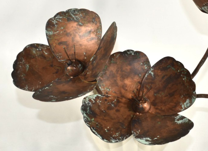 Pottery Barn SAMPLE 3 Pcs Metal Flowers Poppies Poppy Stems Copper Color NO VASE