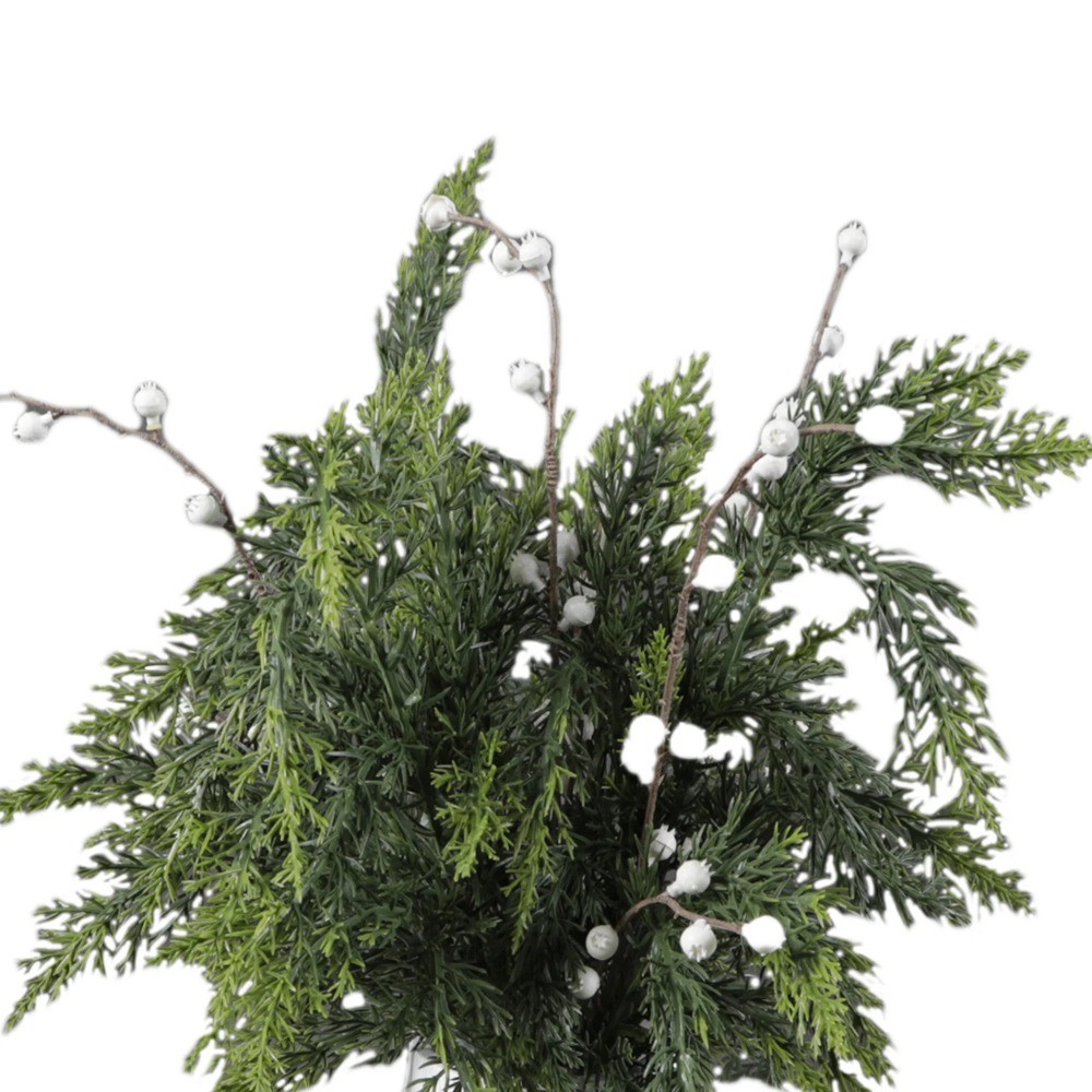 16″ Artificial Cypress & Berries Arrangement in Ribbed Ceramic Vase