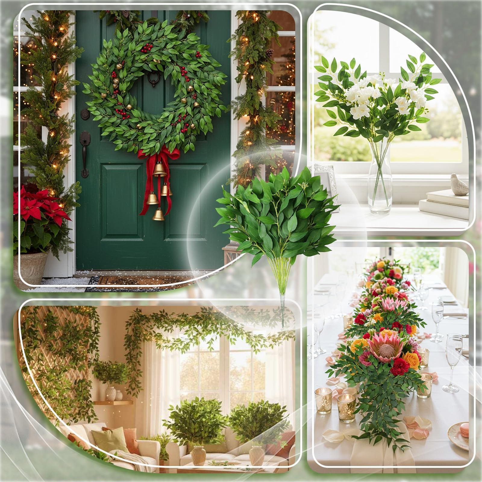 40 Pcs Italian Ruscus Greenery Stems Bulk 21.6” Artificial Faux Silk Greener…