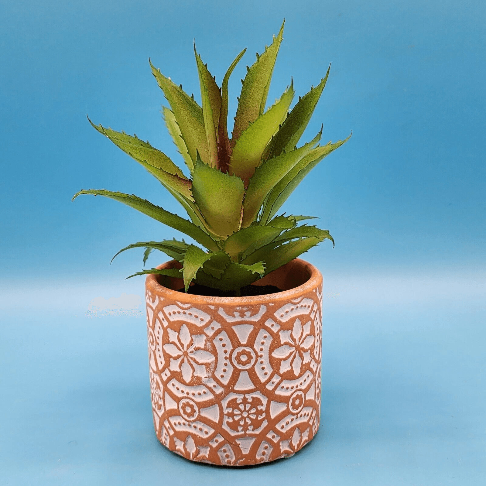 Faux Succulent In Mosaic Terra Cotta Pot Bohemian Pattern Plant Desk Decoration