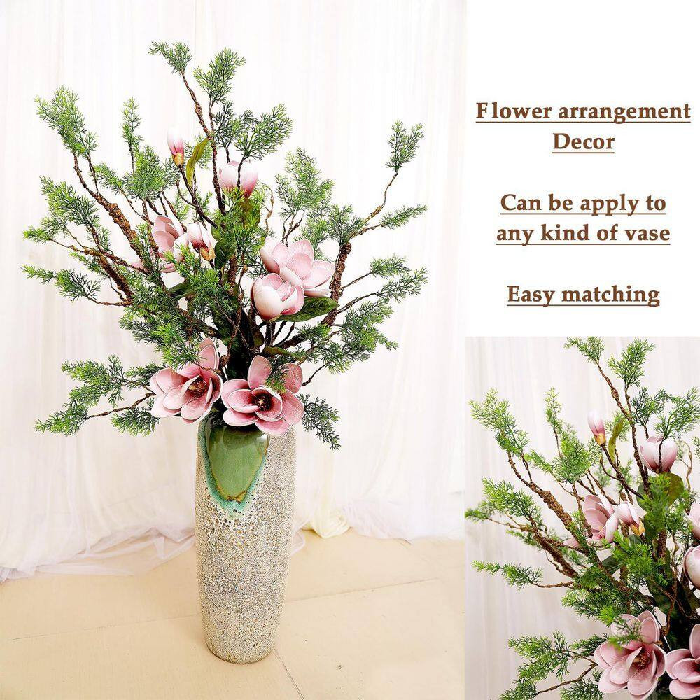 1Pc Artificial Pine Bark Branches Green Leaf Bendable Foliage Real Touch EPE Mat
