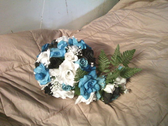 Used Artificial Blue, Black & White Rose Flower Wedding Bouquets
