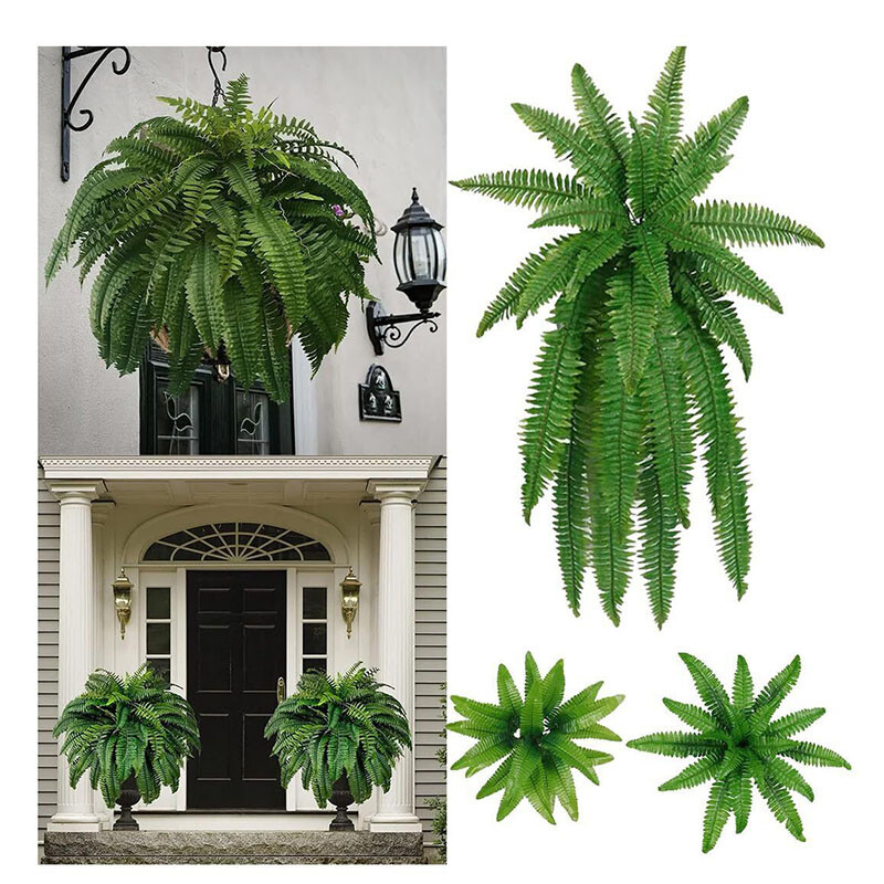 Artificial Boston Fern Plants Bushes Faux Plastic Shrubs Greenery Fake Ferns