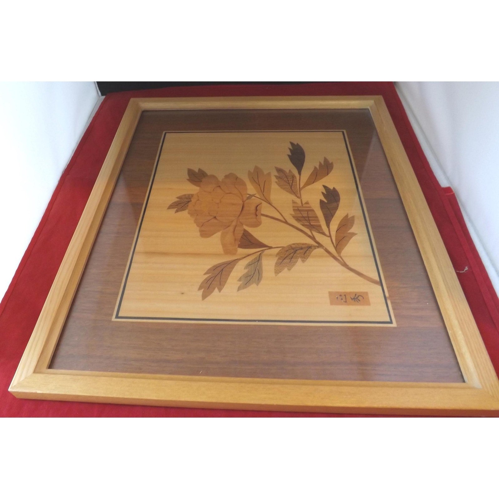 Asian Floral Wood Art Wood Inlay Framed Flower Design From Japan – Cottagecore