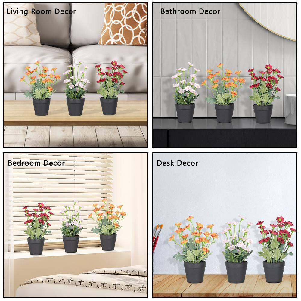 3-Pack 9 In. Colorful Indoor Artificial Wildflowers Daisies in Black Pot