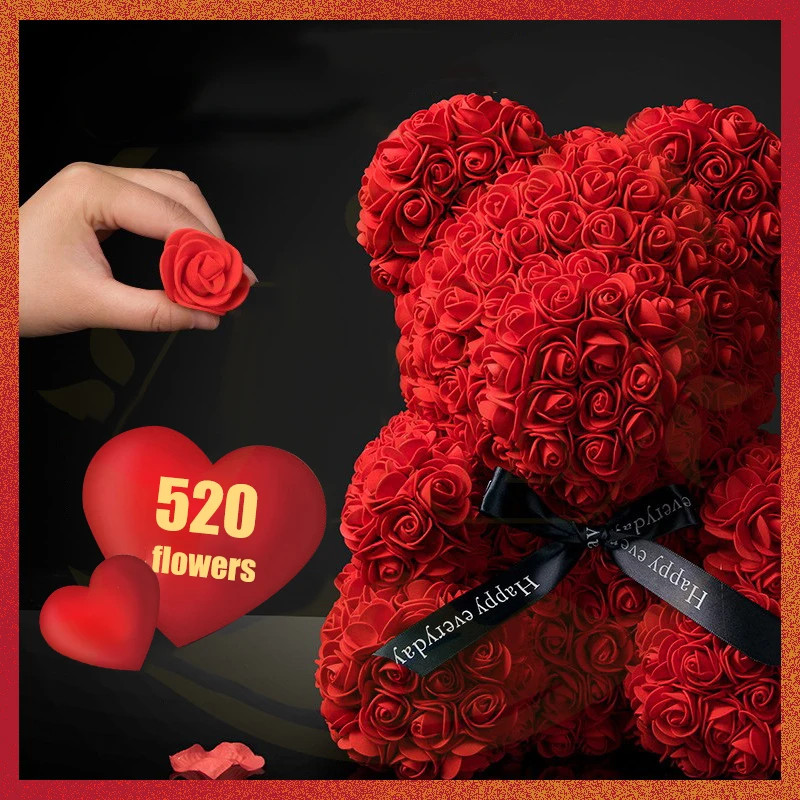 Teddy Bear Rose 10in Flower Rose Bear with Box ＆ Led Light Valentines Gift