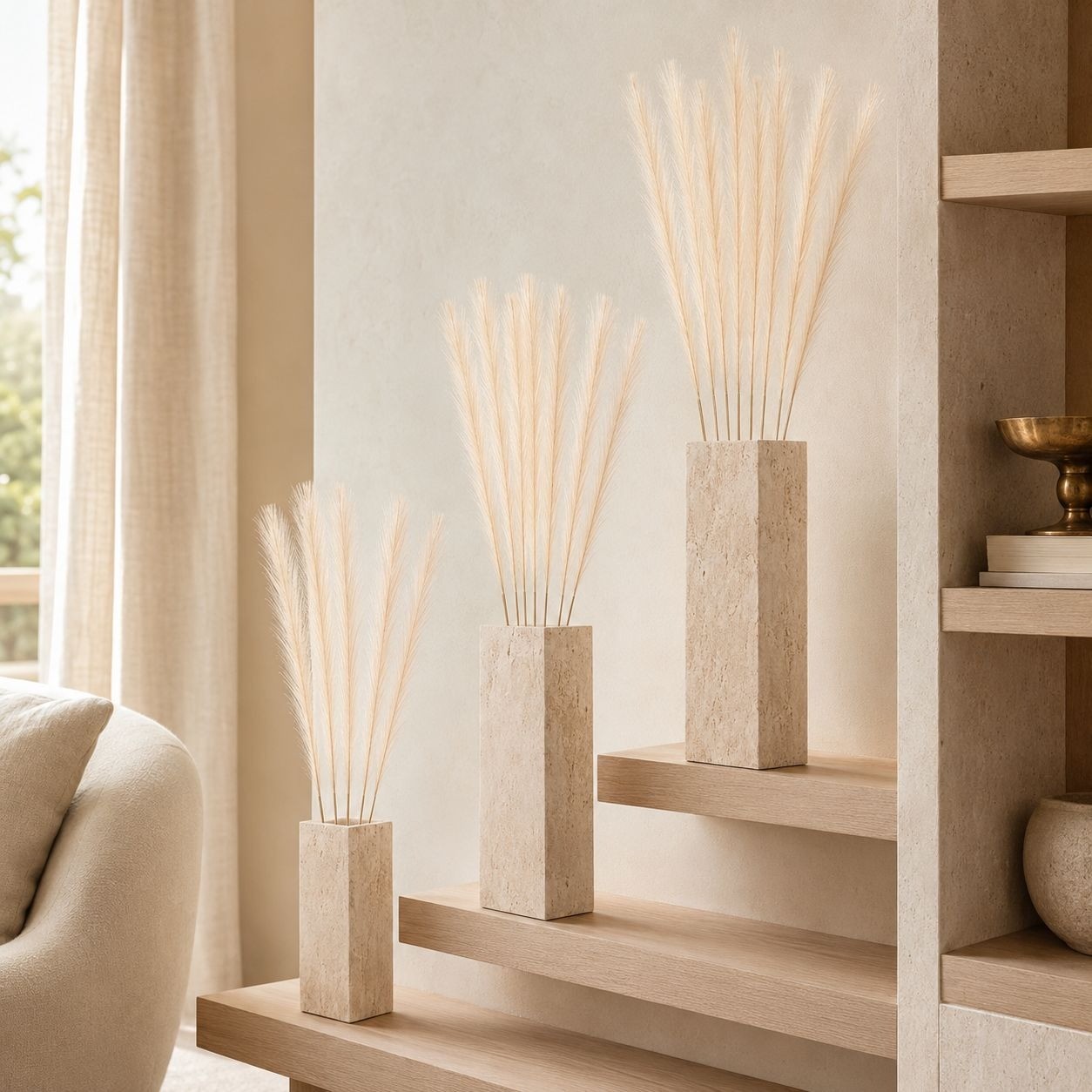 Ivory Artificial Pampas Grass Stems Set of 16, 31 Inch Faux Plumes for Tall Vase
