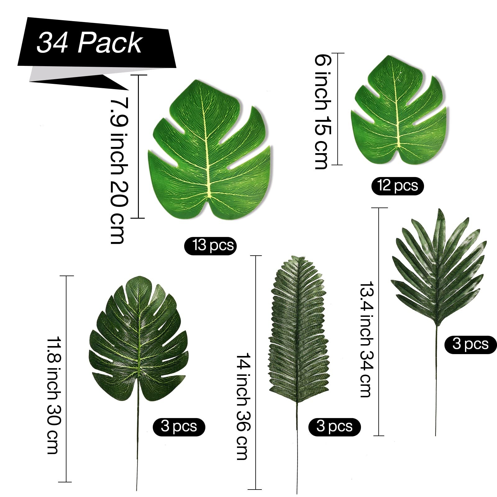 Palm Leaves, 34 pcs Fake Artificiall Palm Leaves, Summer Tropical Fiesta Part…