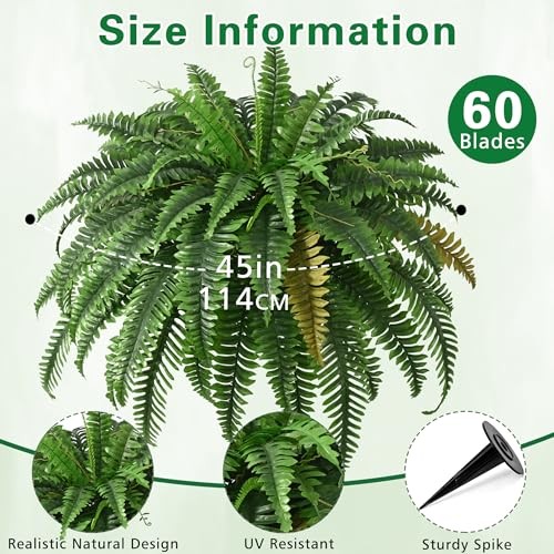 2PCS 45in Fake Ferns- Large Artificial Plants Outdoor, UV Resistant 2 Pcs