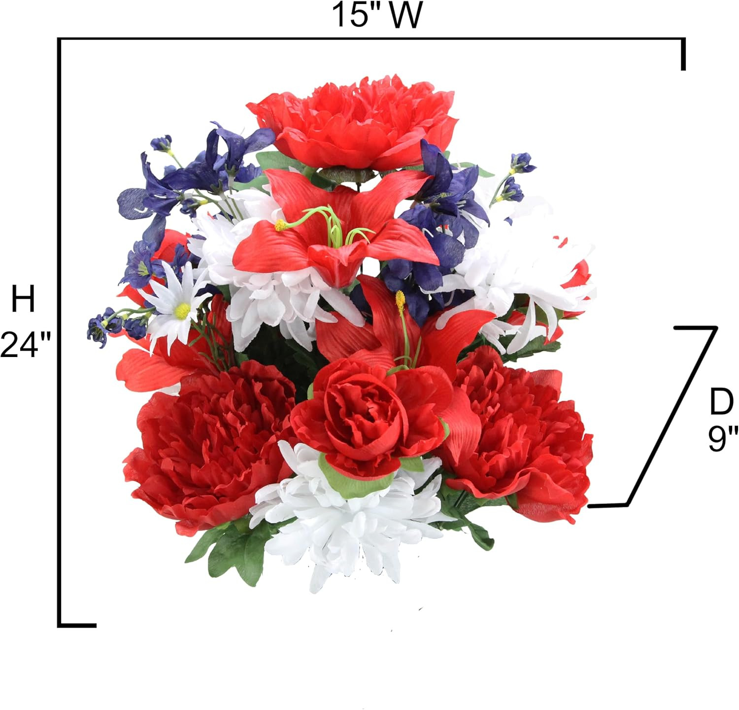 24 Stems 2Pcs Artificial Flower Peony Lily Mum Patriotic Memorial Bouquet Cemete