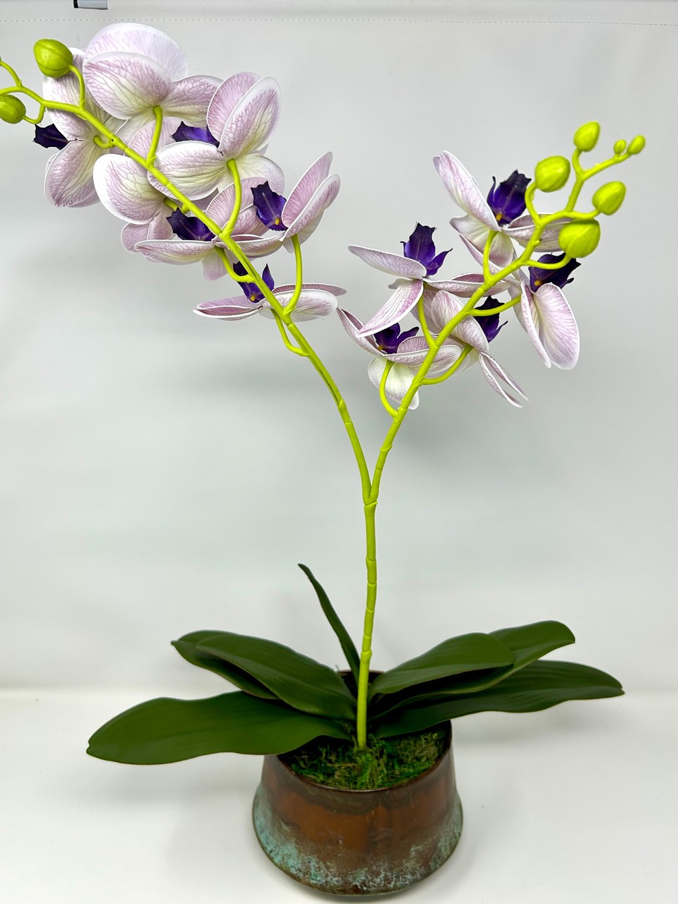 21″ Lg Artificial Purple PHALAENOPSIS ORCHID faux Silk flower plant potted in Co