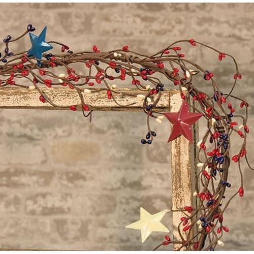 NEW!! Primitive Farmhouse Patriotic Americana Pip Garland w/ Stars, 5ft