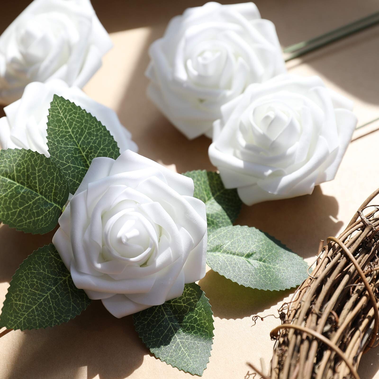 AmyHomie Artificial Flowers White Rose 100pcs Real Looking Fake Roses w/Stem …