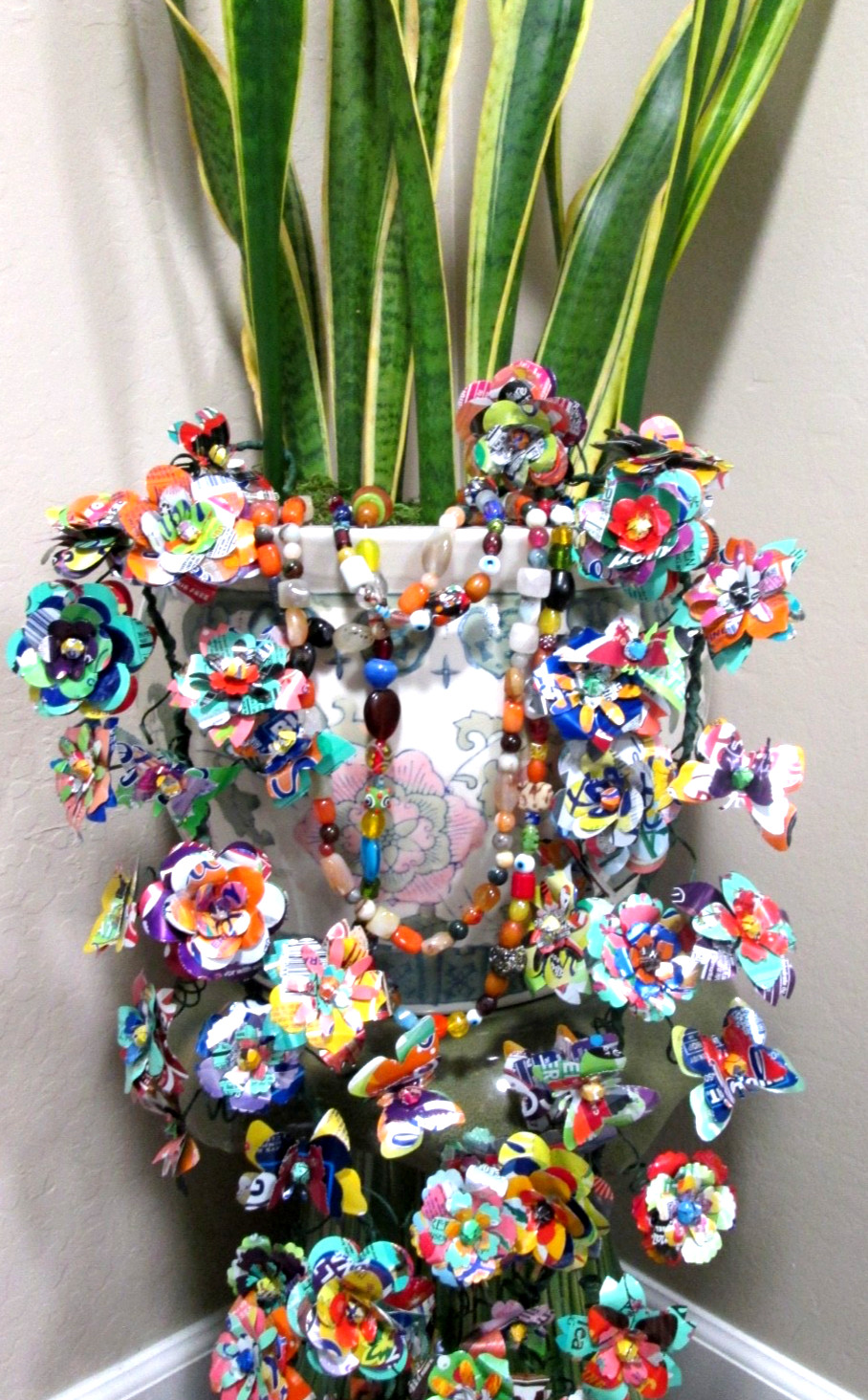 Flower & Butterfly Garland Upcycled (x2 36″) Weddings Gifts Beautiful Decor