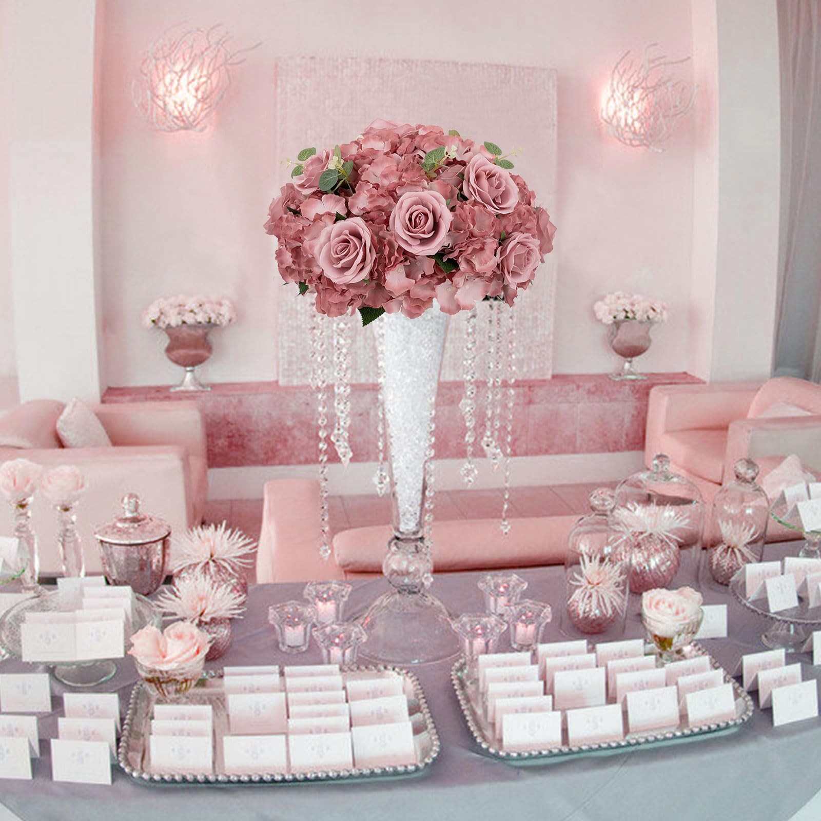Artificial Flower Balls Wedding Centerpieces 6 Pcs 15.7″ Large Dusty Pink Fak…