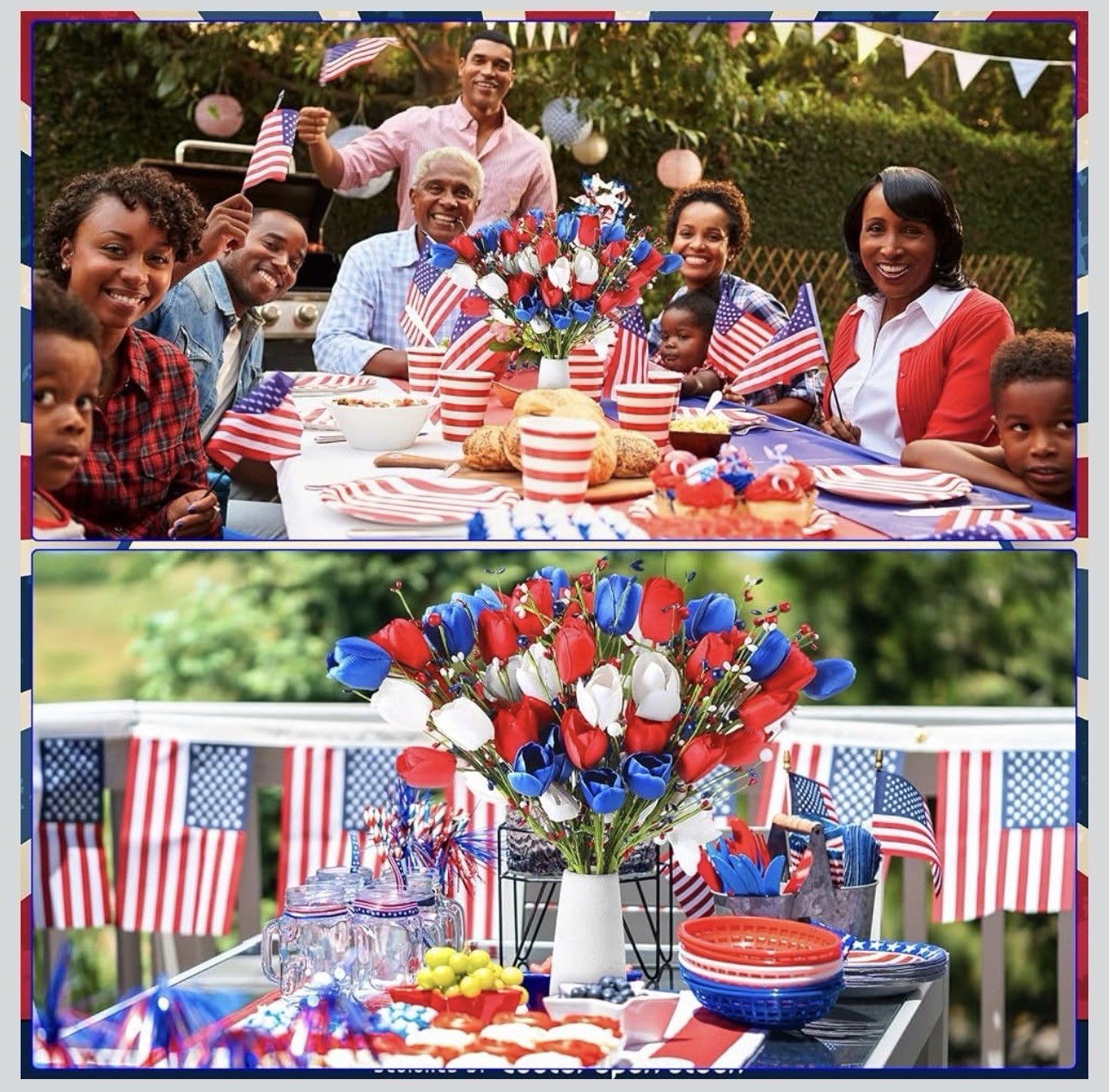 10 Pcs Patriotic Artificial Flowers Memorial Tulips Bouquet Fake Red White an…