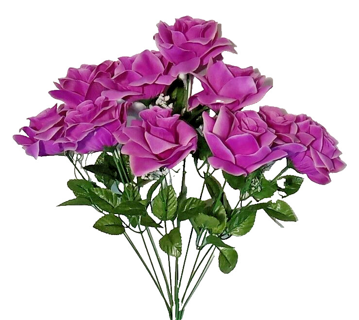 Lavender 12-4″ Rose 20″ Bush Microfiber Silk Flower Home Outdoor Decor Craft US