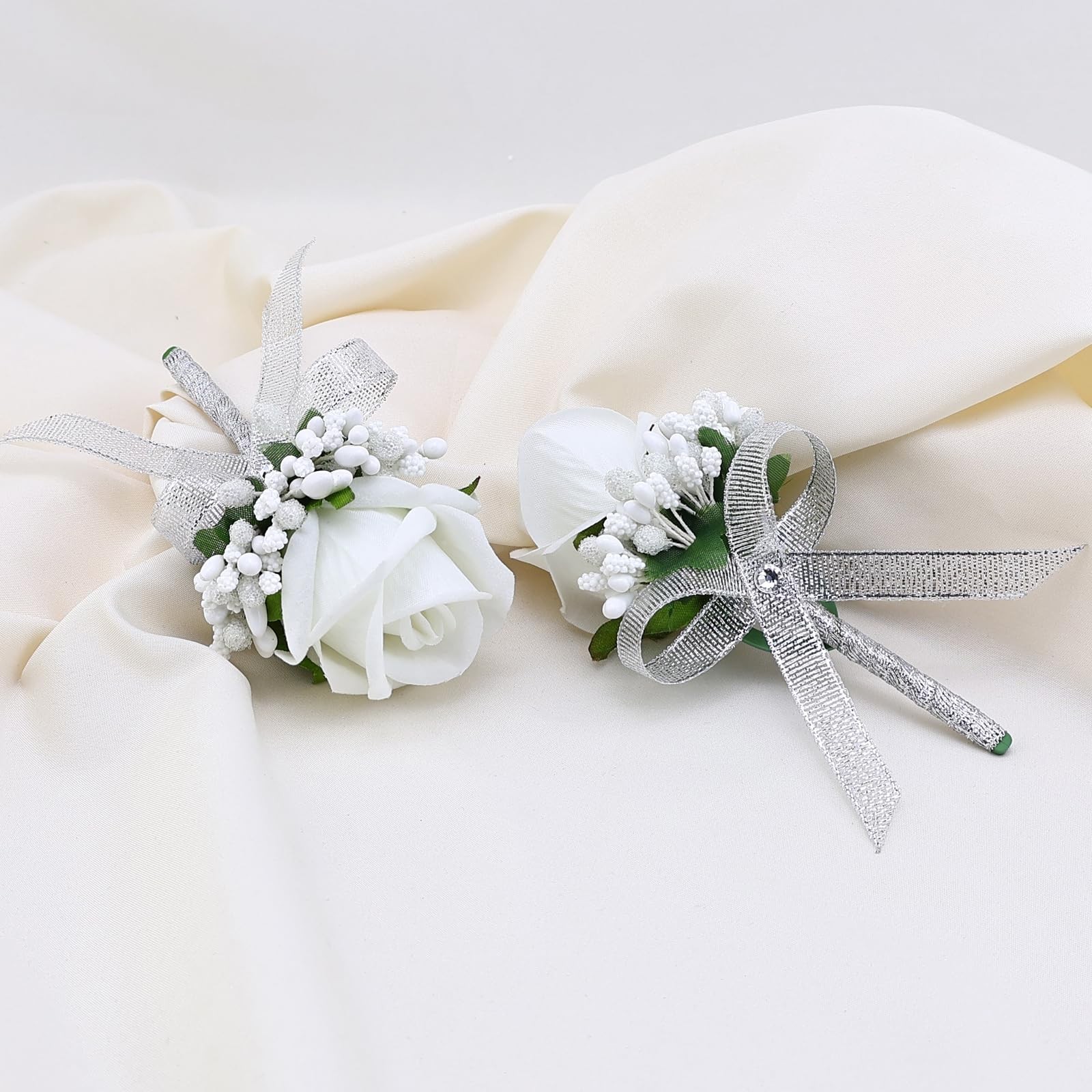 2Pcs White Boutonniere for Men, Groom and Groomsmen Best Man Artificial Rose …