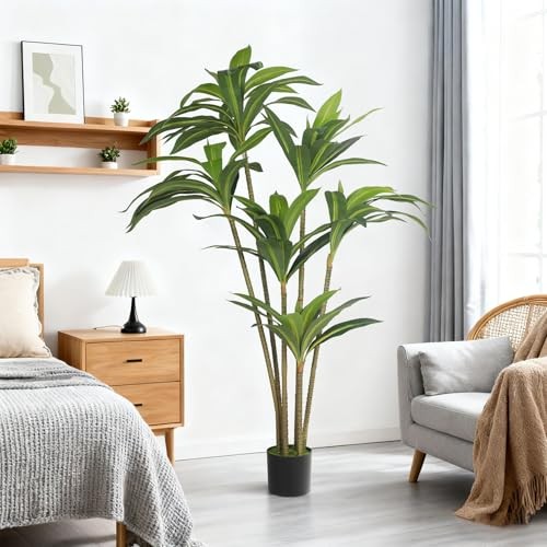 5FT Artificial Tree Dracaena Plant in Decorative Pot-Realistic Fake Plant 5ft