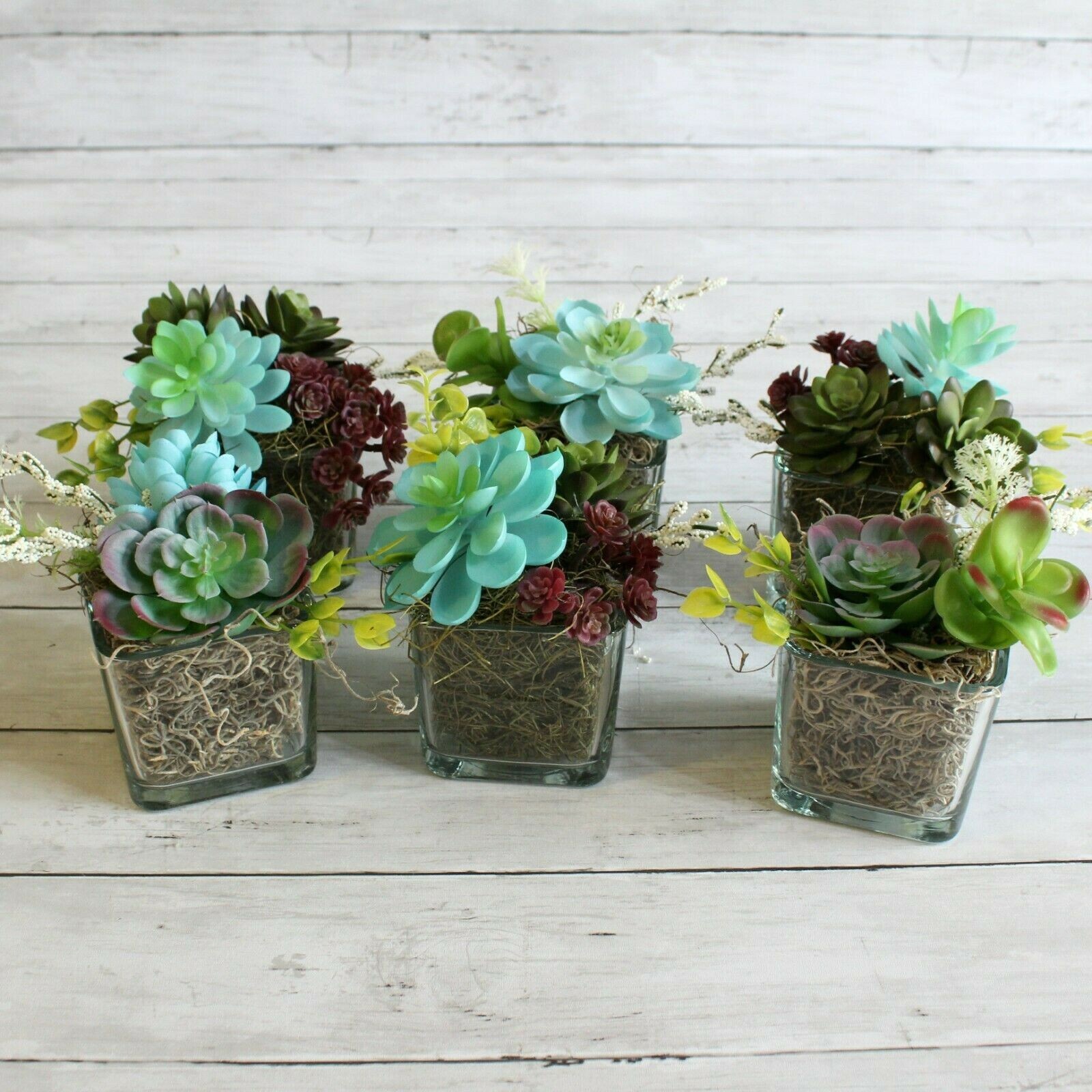 Succulent Planter Floral Arrangement Decor Artificial Glass Vase Centerpiece