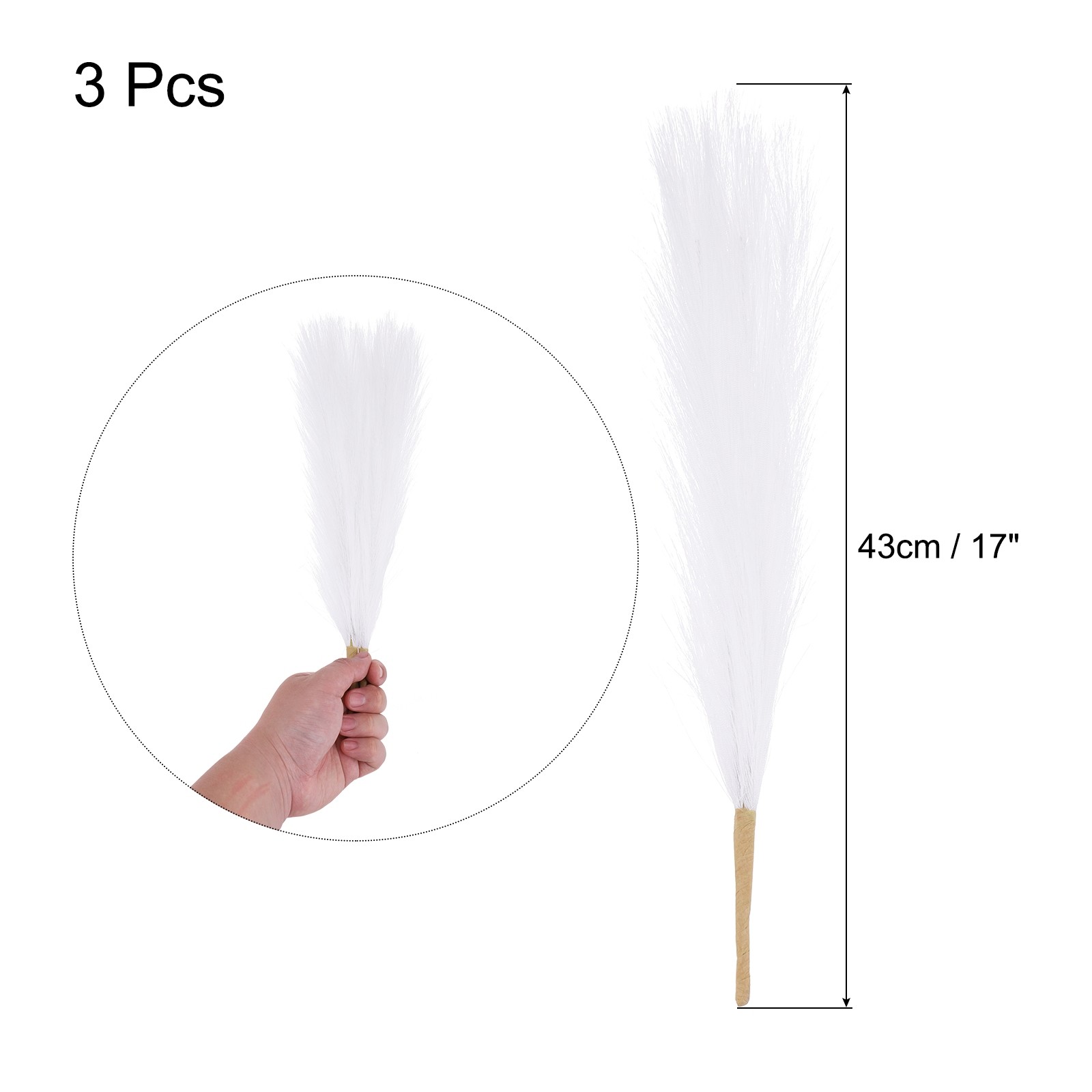 3pcs Dried Faux Pampas Grass 17″ Artificial Pampas Grass Decor White