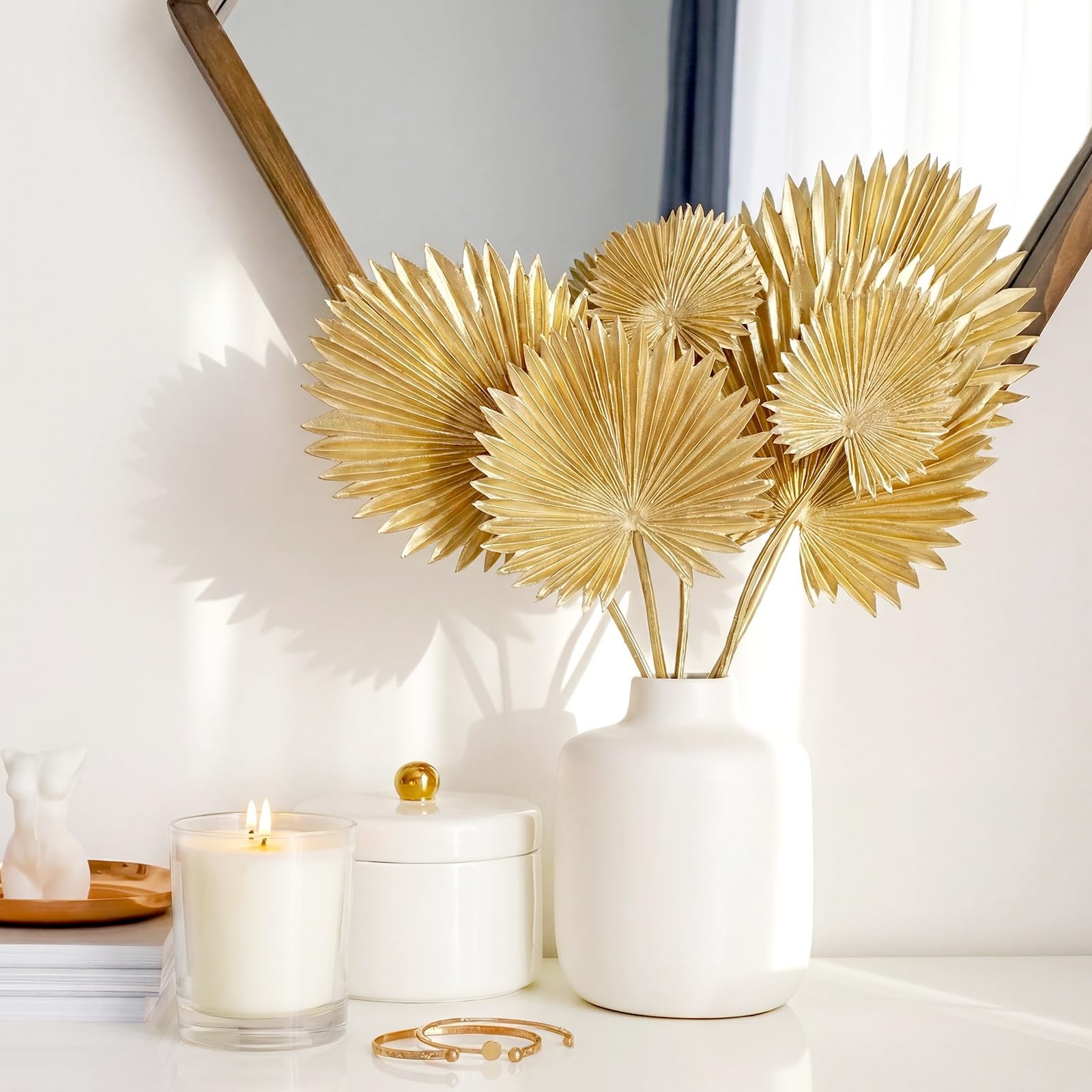Artificial Gold Palm Leaves Faux Tropical Golden Fronds Mixed Sizes 12 PCS