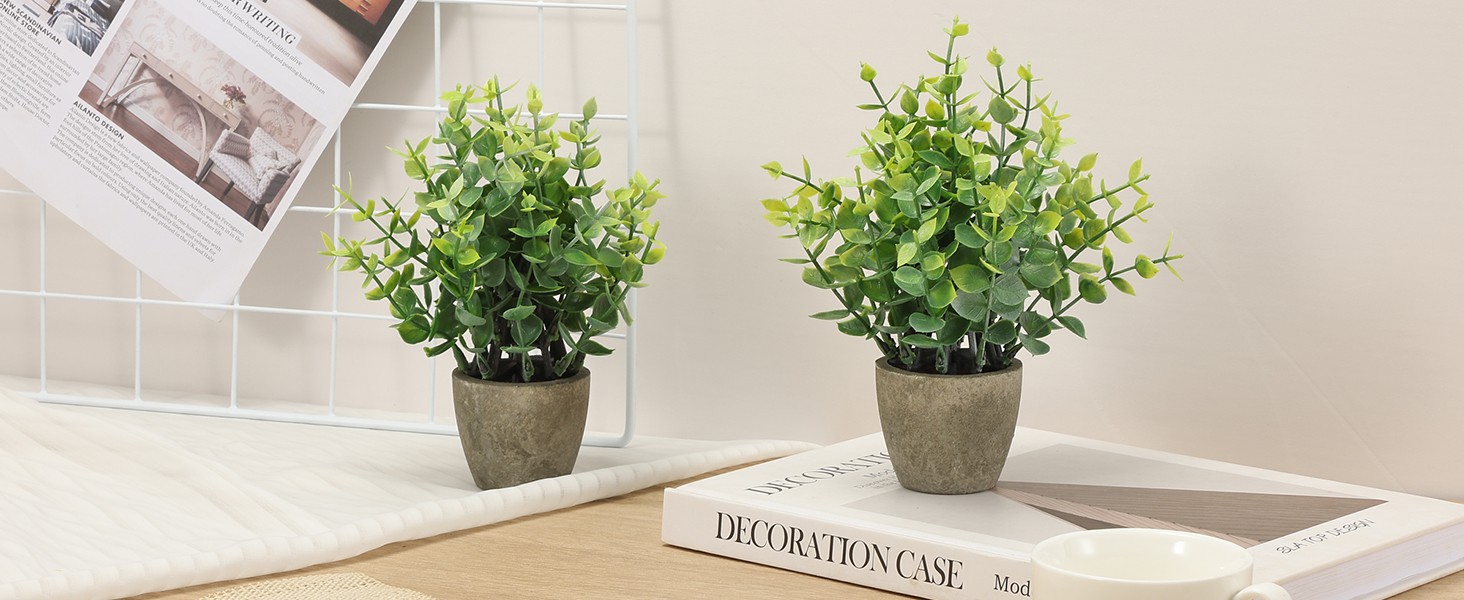 2 Pack Fake Plants Ceramic Mini Artificial Greenery Potted Plants for Home Decor