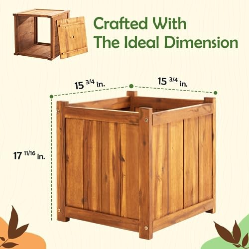 Hardwood Outdoor Flower Box, Durable Acacia Wood Flower Boxes Square Natural