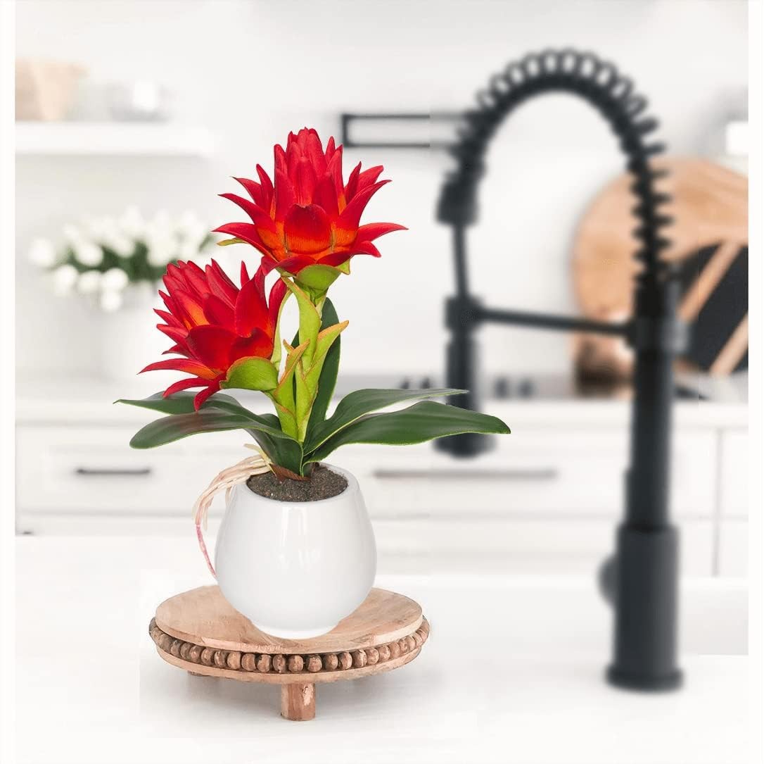 Red Potted Bromeliad – Artificial Flowers with Vase for Home and Office Decor…