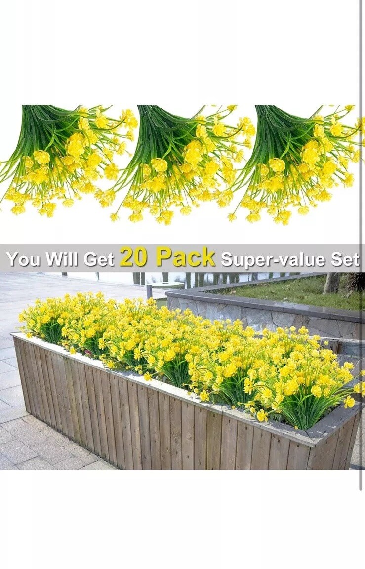TURNMEON 20 Bundles Artificial Flowers for Outdoor Summer Decoration, Yellow
