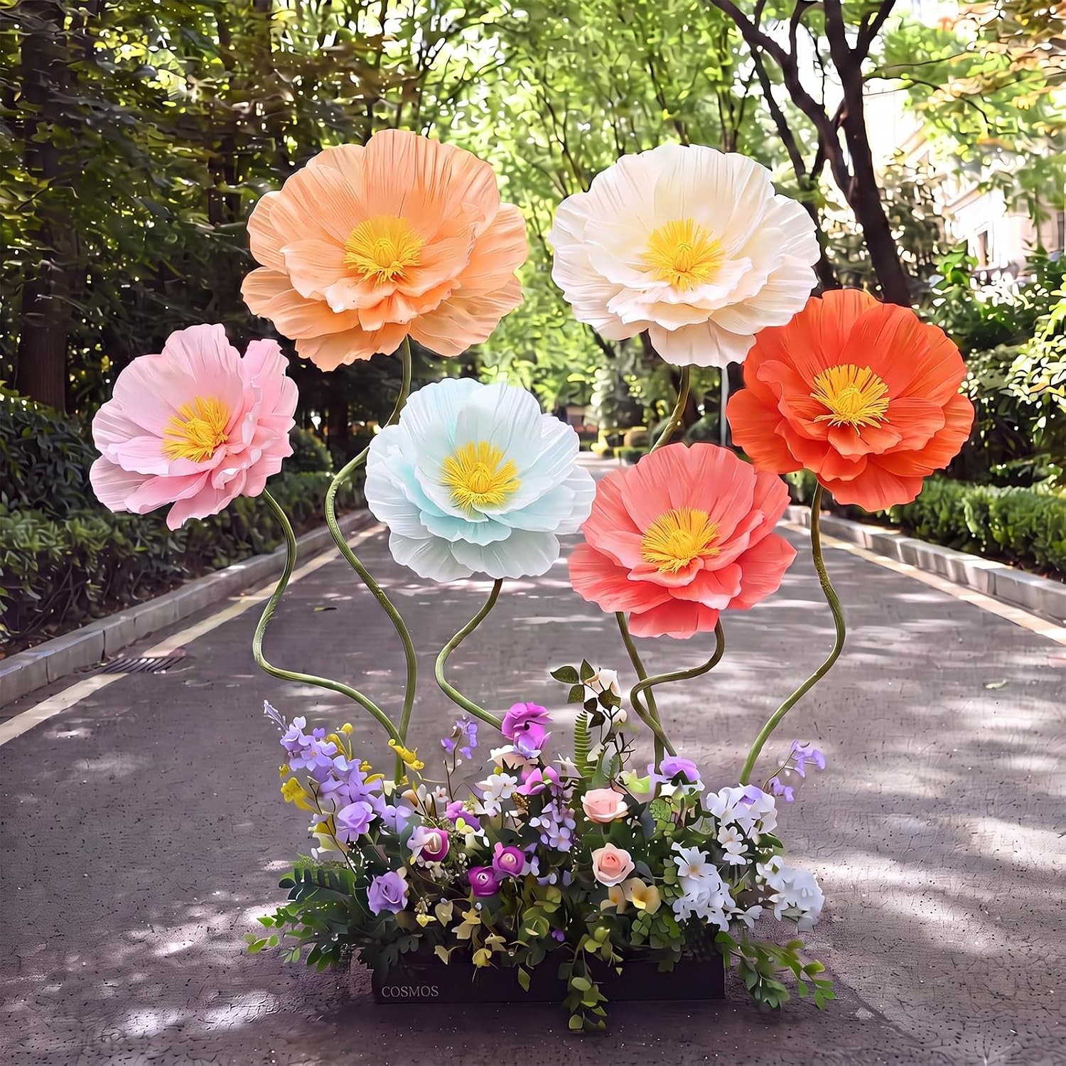 6 Pcs 5-6ft Giant Multicolor Artificial Poppy Flowers Large Handcrafted