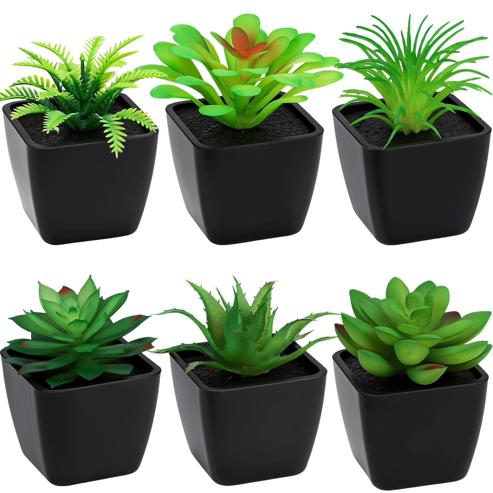 Artificial Succulent Plant 6 PCS Potted Small Fake Greenery Black Pots