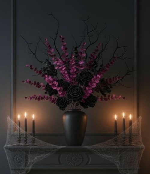Plum Purple Eucalyptus Stems Set of 10, 14 Inch Burgundy Faux Greenery Picks for