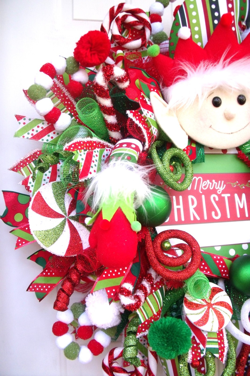 Handmade Elf Christmas Wreath, Whimsical Holiday Door Decor, XLarge Elf Wreath