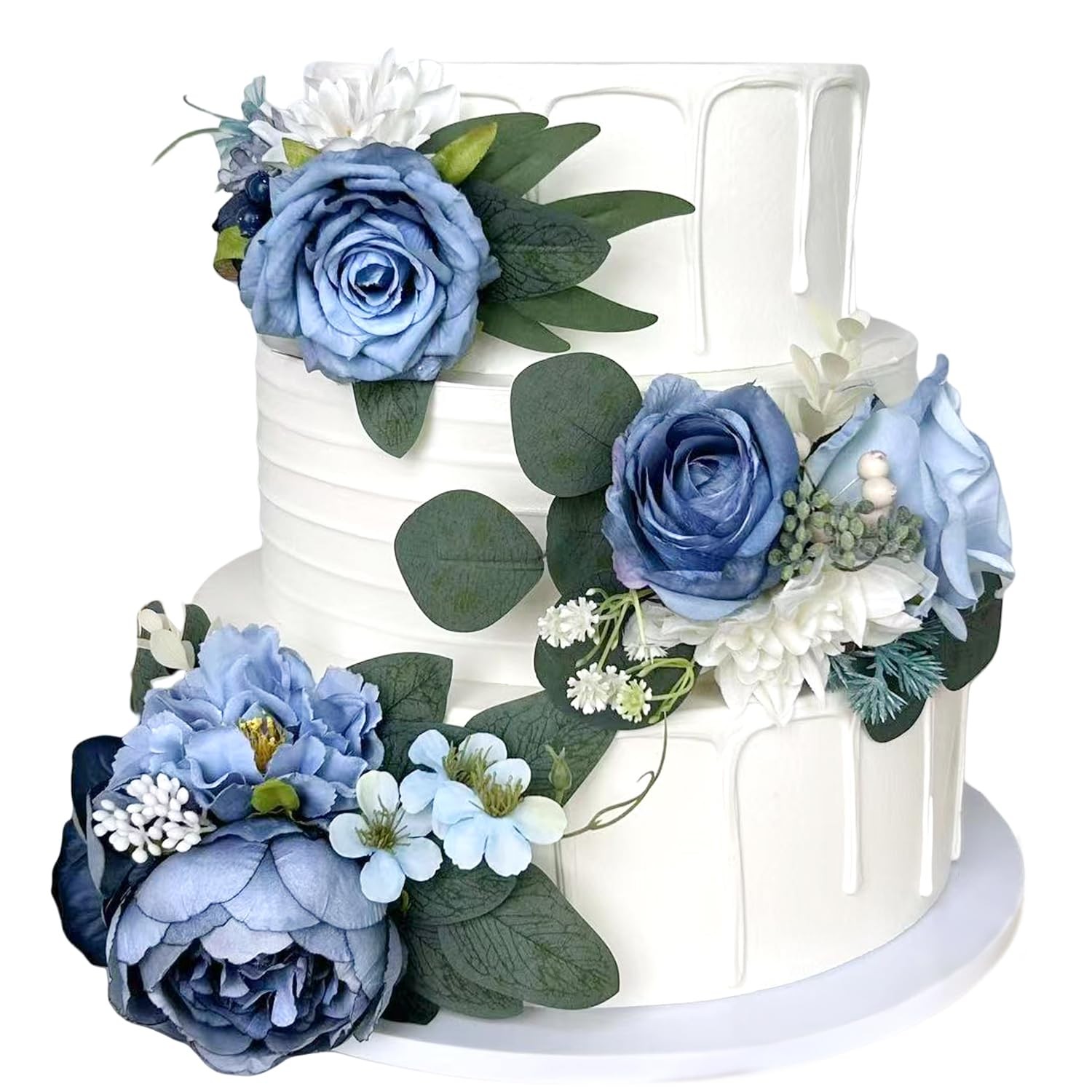 Pre-Made Dusty Blue Silk Flowers for Cakes Decorations Navy Royal Blue Artifi…