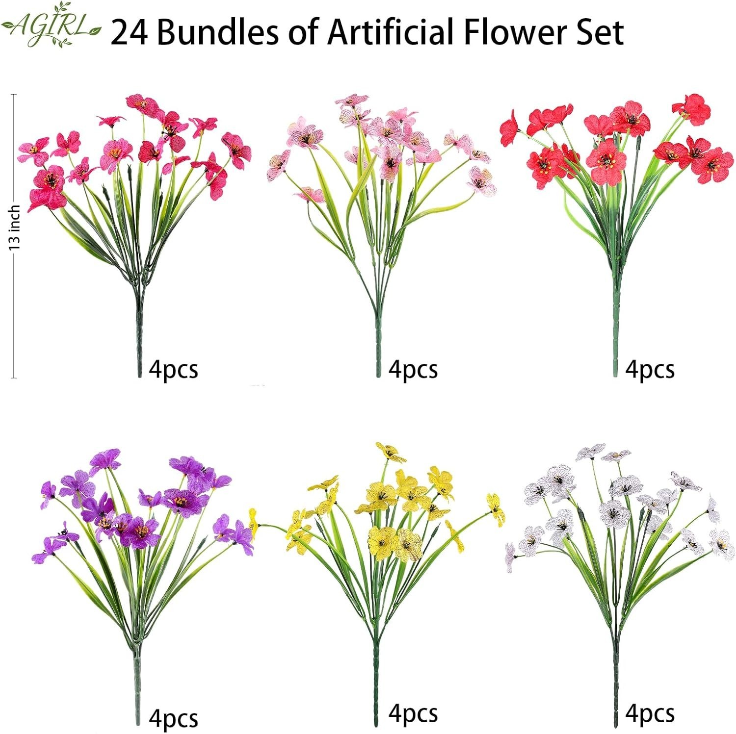 24 Bundles Artificial Flowers for Outdoor,Fake Flowers No Fade Plastic Faux P…