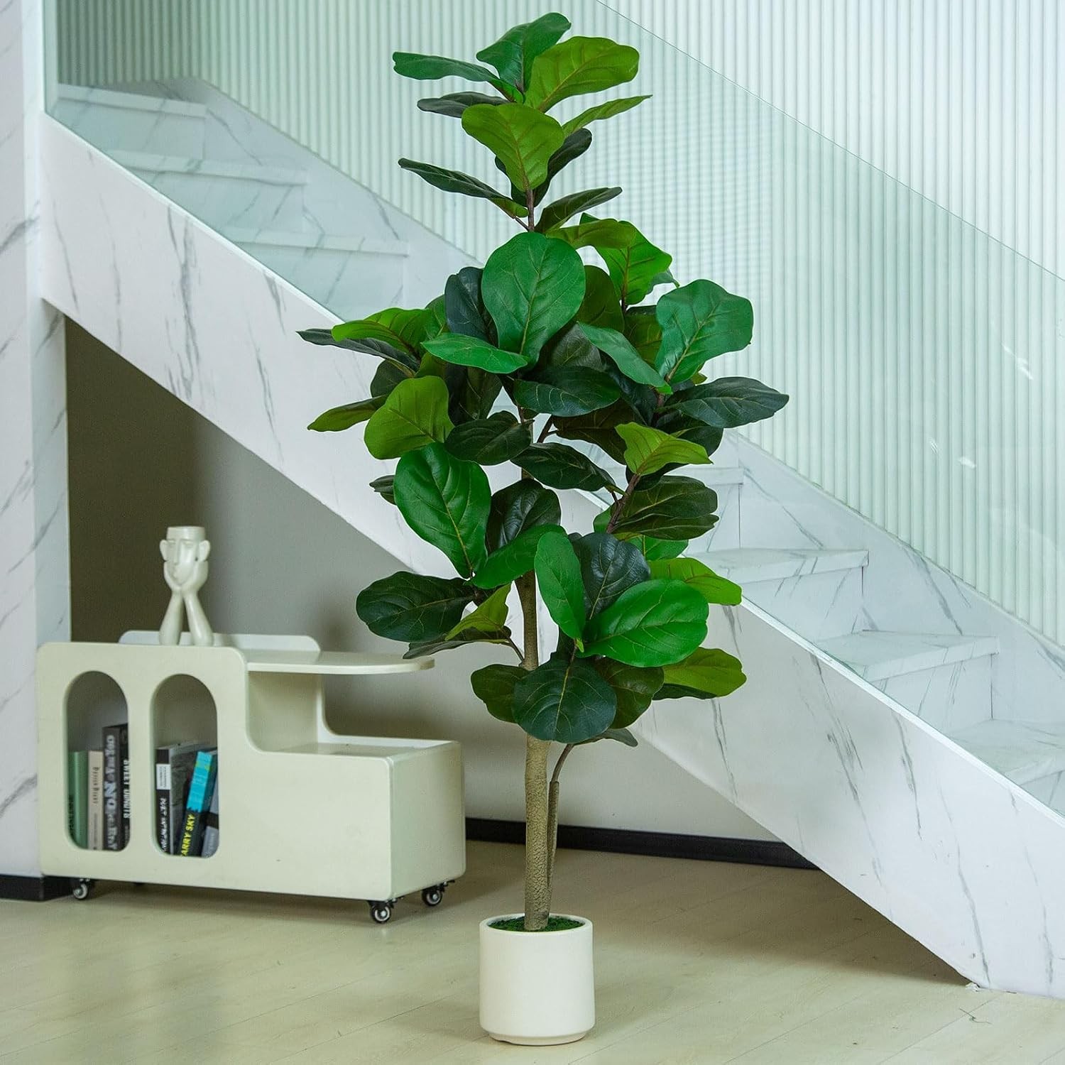 5FT Artificial Fiddle Leaf Fig Tree w/ White Planter Indoor Outdoor
