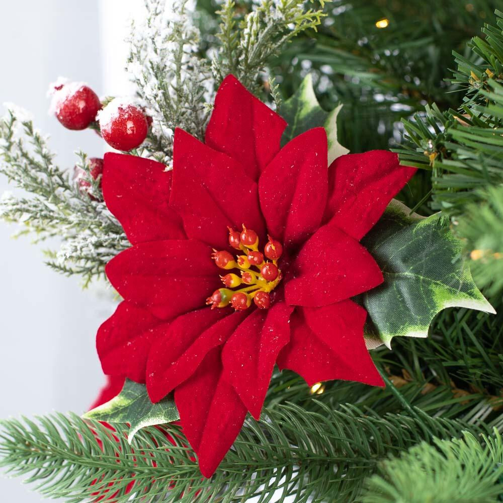 Bulk Lot of 12 Artificial Poinsettia and Holly 10-1/2″ Floral Picks