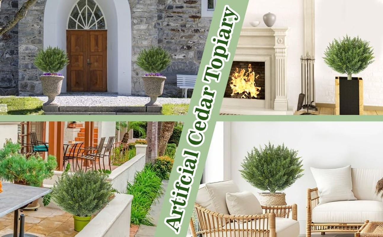15.7″ UV Resistant Artificial Cedar Ball Shrubs – 4 Pack for Indoor/Outdoor Use